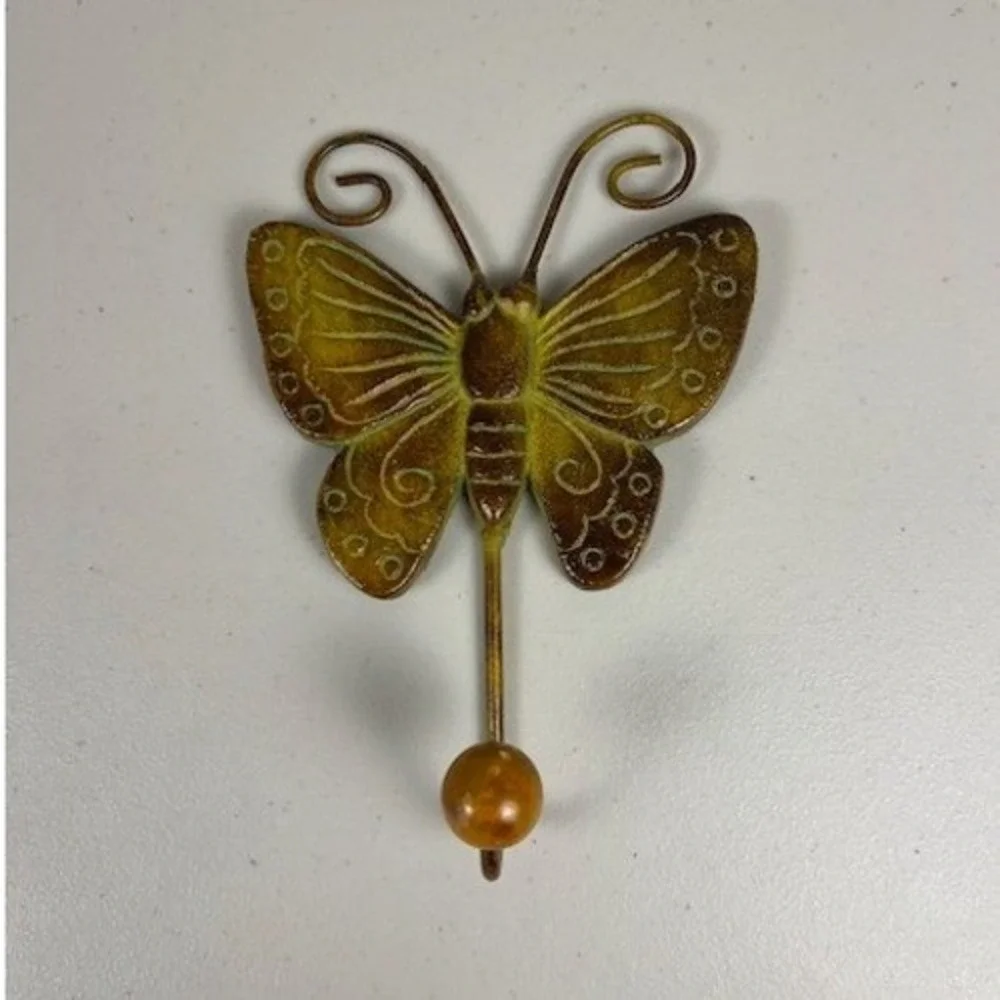 Vintage Style Metal Butterfly Wall Hook Antiqued Gold Green Verdigris 8